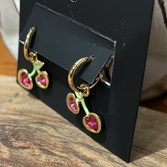 NWT Coach Heart Cherry Huggie Earrings with Original Earring Card - Picture 5 of 8